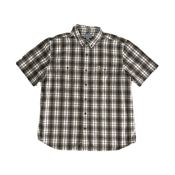 Carhartt Men’s Short Sleeve Button Up Plaid Relaxed Fit Shirt Brown Cotton XL - Picture 1 of 7